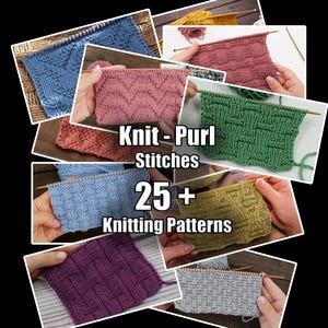 Knitting pattern PDF / Knit and purl only / Knitting books | PDF eBook | Scarf, blanket, sweater pattern, 25+ stitches