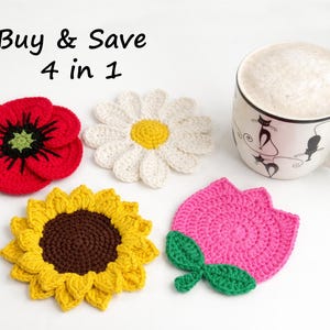 CROCHET PATTERN Sunflower Coaster | Flower Mug Rug | Easy Home Decor image 9