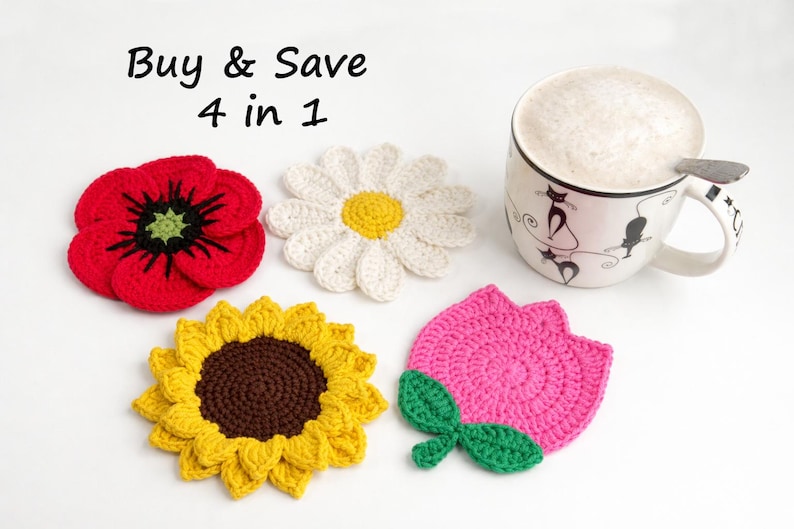 CROCHET PATTERN Sunflower Coaster | Flower Mug Rug | Easy Home Decor image 9