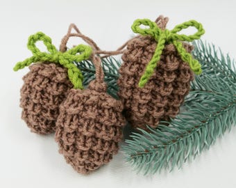 Pinecone Knitting Pattern – Holiday Ornament Decorations (PDF)