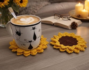 CROCHET PATTERN Sunflower Coaster | Flower Mug Rug | Easy Home Decor