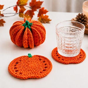 Wzór na szydełkową podstawkę z dyni 3D, 8 podstawek tworzących 1 dynię, dekoracja na Halloween i Święto Dziękczynienia, jesienna dekoracja stołu, PDF