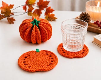 3D Pumpkin Coaster Crochet Pattern, 8 Coasters Make 1 Pumpkin, Halloween & Thanksgiving Decor, Fall Table Decor, PDF