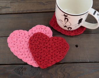 Jasmine Stitch Heart Coaster Crochet Pattern | Valentine's Day (PDF)
