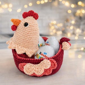 Patroon gehaakt kippenmandje | Amigurumi-snoephouder | Paashaakpatroon