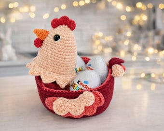 Patrón de cesta de pollo a crochet / Porta dulces amigurumi / Patrón de crochet de Pascua