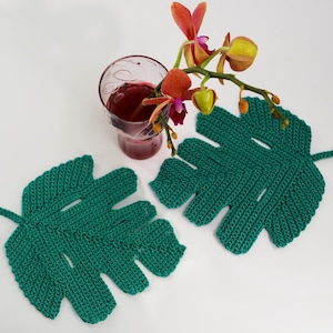 Monstera Leaf Coaster CROCHET PATTERN | Crocheted hot pad  | English PDF
