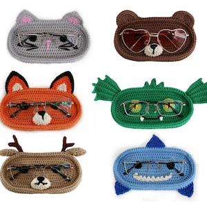 6in1 – Glasses holder CROCHET PATTERN: Dragon, Shark, Cat, Bear, Deer, Fox |  Cute animal crochet eyeglass holders | Sunglasses holder