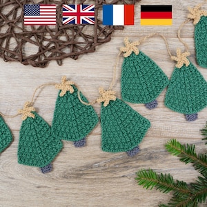 Knitting Pattern - Christmas Tree Decoration and Garland | PDF in English, German, and French