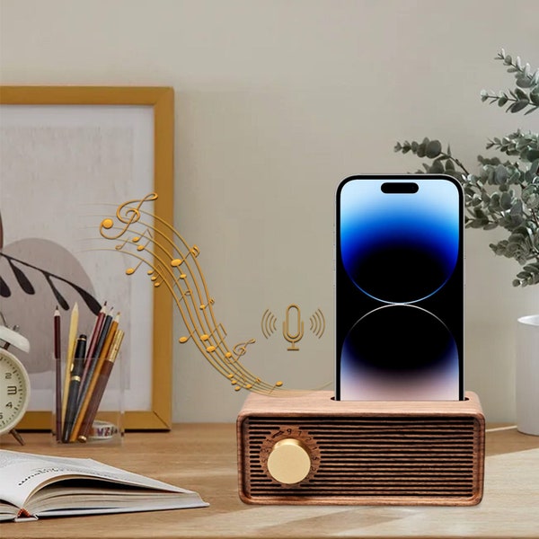 3 en 1 haut-parleur en bois personnalisé boîte à musique support pour téléphone portable boîte à musique gravée cadeau d'anniversaire personnalisé pour maman papa elle lui