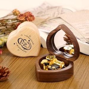 Custom Heart Shaped Music Box Customizable Wood Music Box Wedding Gifts Anniversary Gifts for Wife Vintage Wooden Music Box for Kids Mom Her image 1