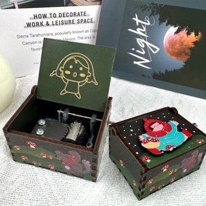 Birthday Gift Custom carved hand cranked wooden music box personalized cartoon Little Red Riding Hood music box for Kid for girl