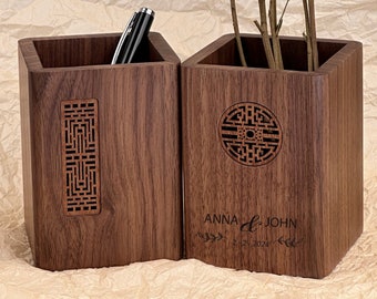 Porta bolígrafos de madera personalizado - Organizador de escritorio personalizado para el regalo del Día de la Madre - Regalo para ella, compañero de trabajo, maestro - Graduación y aniversario