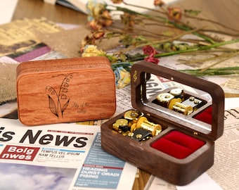 Custom Music Box Ring Box Wooden Music Box Jewelry Box Gift for girl Personalized music box Wedding Music Box Anniversary Gifts for her