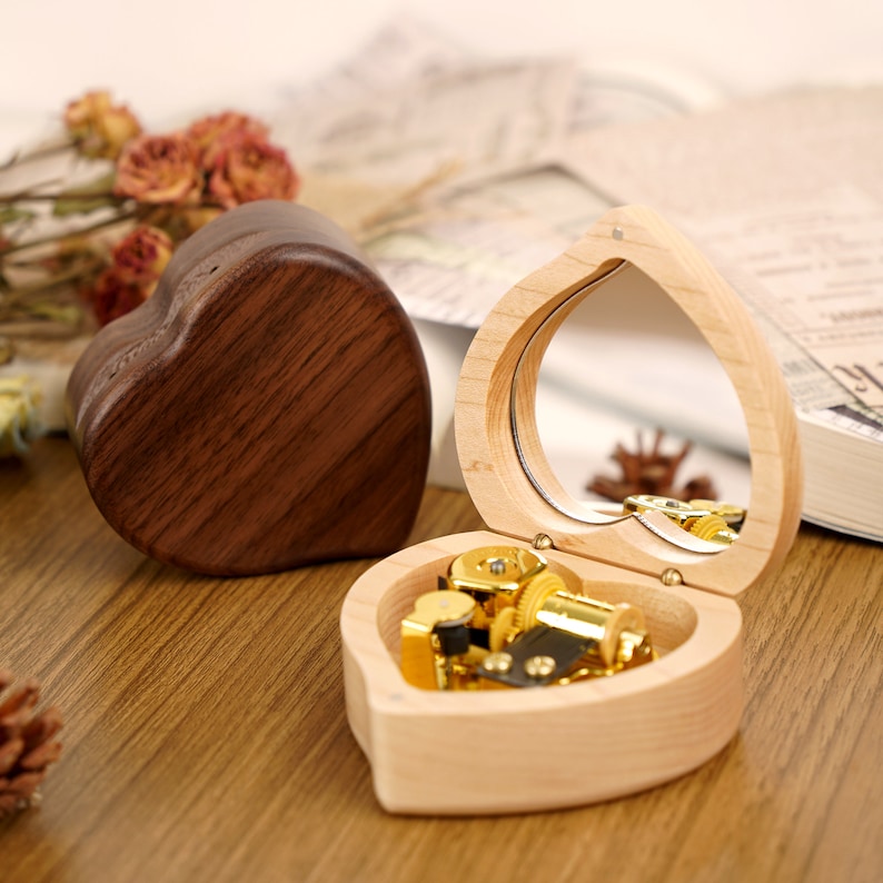 Custom Heart Shaped Music Box Customizable Wood Music Box Wedding Gifts Anniversary Gifts for Wife Vintage Wooden Music Box for Kids Mom Her image 2