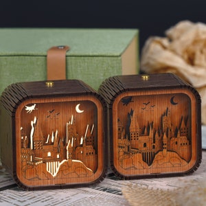 Benutzerdefinierte Harry Potter Hölzerne Handgemachte Spieluhr 3D Nachtlicht Spieluhr Geschenk Licht Personalisierte Spieluhr Magie Schule Jubiläum geschenk lampe Bild 5