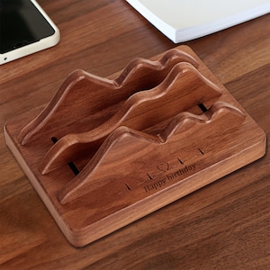 Wooden Laptop Stand - Desk Organizer for Multiple Laptops - Vertical Adjustable Macbook Pro Holder - Personalized Gift for Friends & Him