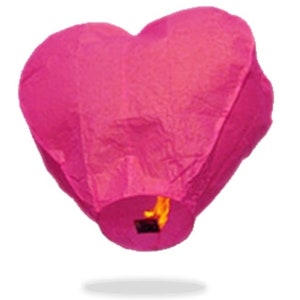 Wishing Light Floating Paper Lanterns HOT PINK Heart Shaped - 12pcs