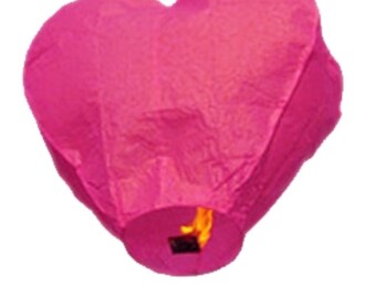 Wishing Light Floating Paper Lanterns HOT PINK Heart Shaped - 12pcs