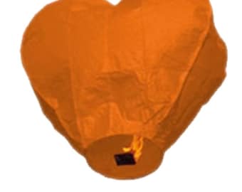 Wishing Light Floating Paper Lanterns ORANGE Heart Shaped - 12pcs