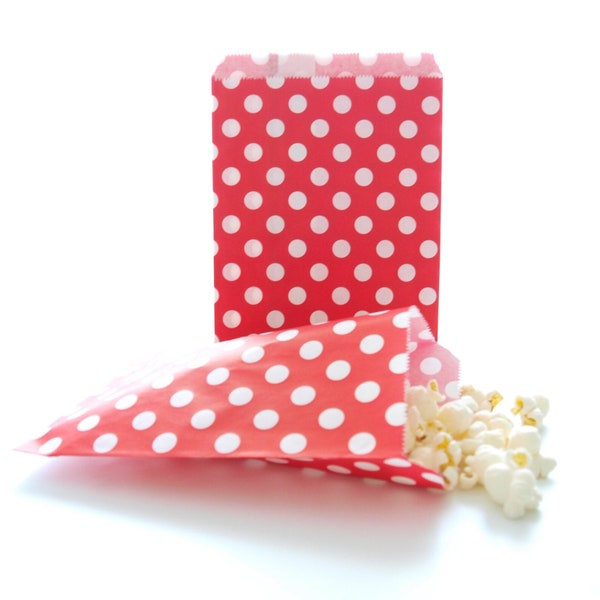 Party Favor Bags! - 100 RED Polka-dot bags  ** FREE SHIPPING **