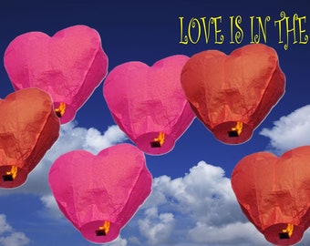 Wishing Light Floating Paper Lanterns RED & HOT PINK hearts "Love is in the Air!"  - 12pcs