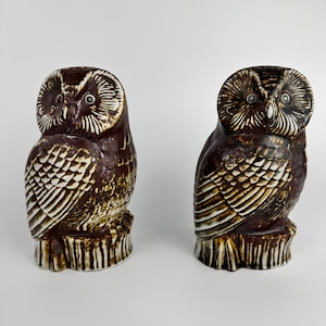 Vintage Stoneware Owl Figurines, by Sven Wejsfelt, Gustavsberg, 1970s, 2 Pieces.