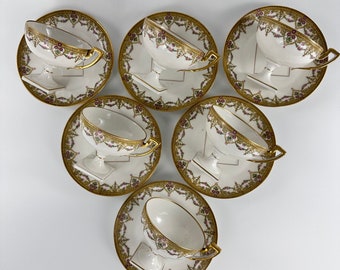 Ensemble de 6 tasses de piédestal carré estampé Limoges AF vintage, France