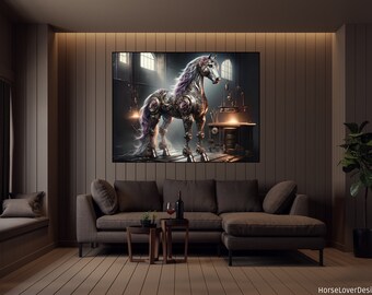 Downloadable Horse poster. Cybernetic Nobility: Mechanical Elegance