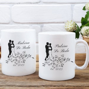 Taza de café personalizada Madrina padrino est. 2025, regalo de padrinos, regalo de madrina padrino del día de la boda, regalo para padrinos, Padrinos de boda