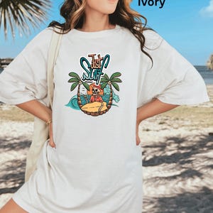 Skeleton Surfer Comfort Colorts T-Shirt, Summerween tee, Spooky Beach tee, beach lover tee, Fall Vibes Surf Tee, womens oversize tee