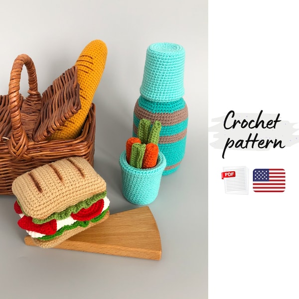 Crochet pattern picnic basket, amigurumi food pattern