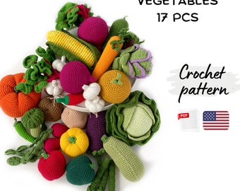Vegetables crochet pattern. Crochet Vegetables set 17 in 1