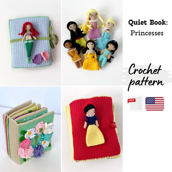 Crochet Quiet Book Princesses pattern 3 in 1. Mermaid crochet pattern. Crochet princesses. Amigurumi doll pattern.