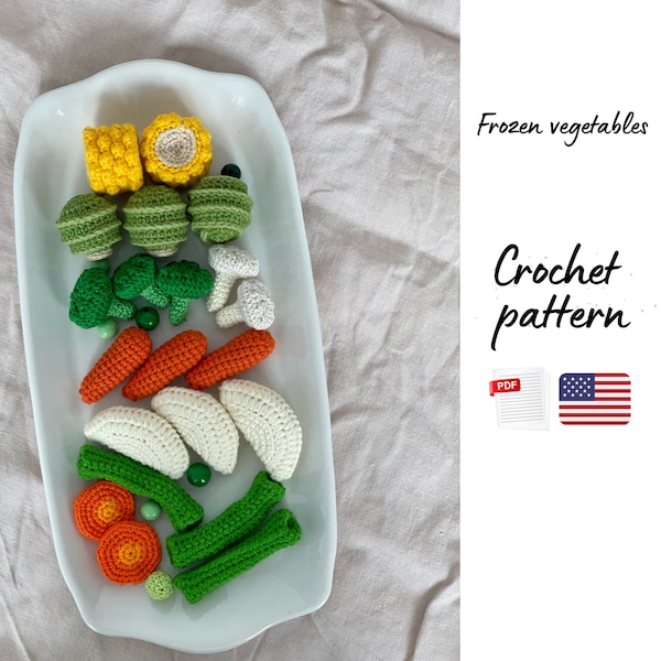 Frozen vegetables crochet pattern. Vegetables crochet pattern. Amigurumi vegetables pattern. Play food crochet pattern