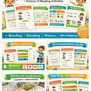 May include: Kindergarten phonics worksheets bundle with UFLI-aligned literacy activities. Includes blending, decoding, fluency, and word mapping exercises. Features printable pages for small groups and centers. Includes 50+ no-prep printables.