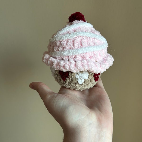 Handmade Crochet Heart Cupcake |  "Delicious" Cupcake