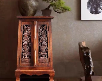 Handmade Jasmine Wood/Bedside table sofa/Wood carving with a pattern of a dancing priestess blessing/Eclecticfurniture/Artisanalcrafts/boho