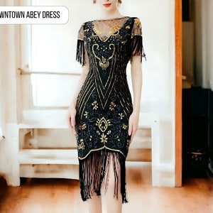 1920s Vintage Flapper Gatsby Dress, Fringe Hem Sequin Dress, Fringe Hem Dress, Downton Abbey Retro Party Dress, Art Deco, Flapper Dress