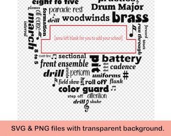 Marching Band Word Heart SVG & PNG digital files - Add band name - personalize for your school - Perfect for Band Mom Band Dad T-shirts