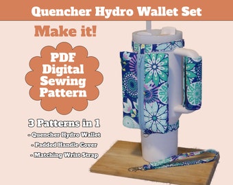 Make a Quencher Wallet Set PDF Digital Sewing Pattern ONLY, Pattern for Stanley Hydro Wallet Pouch, Handle Cover, and Wrist Strap - Download