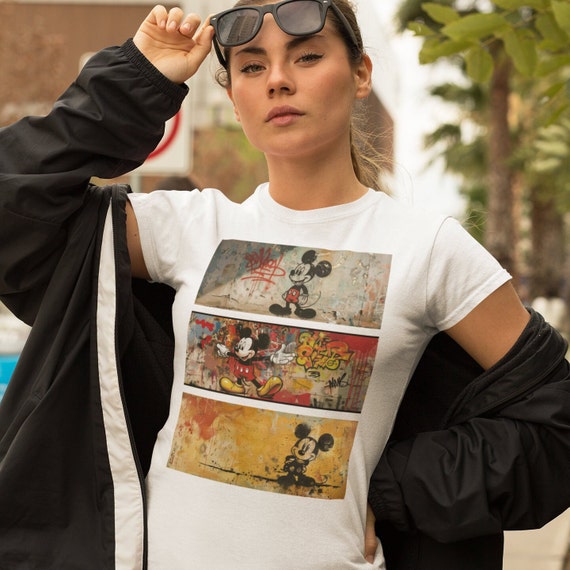 Banksy Mickey Tshirt Gift for Cartoon Lover Mouse Cartoon Tee 