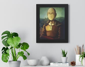 Anime Poster, Saitama As Mona Lisa, Room Decor, One Punchman, Funny Gift, Christmas Gift, Vertical Wall Art, Framed Poster, Anime Print,