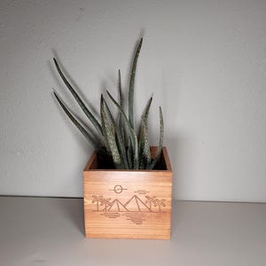 Planter box, pyramid carving, handmade, indoor/exterior, great for herbs,  flowers, soculents, wood pot, garden, center piece display, gift.