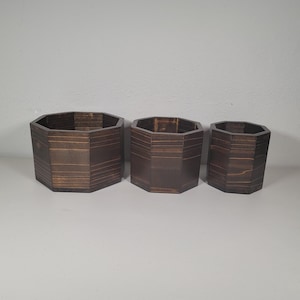 3er Set, Oktagon Pflanzgefäße, Zedernholz, handgemacht, drinnen/draußen, ideal für Kräuter, Blumen, Soculents, Geschenk, Herzstück, Garten.