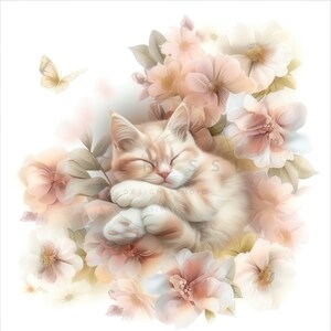 Ensemble de 10 cliparts chat floral, cliparts chat mignon, fichiers JPG de haute qualité, imprimable, lot de chats aquarelle, usage commercial, téléchargement numérique, chats