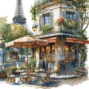 10 clipart de verão em Paris, clipart de paisagem urbana francesa em aquarela, JPGs de alta qualidade para impressão, download digital, artesanato em papel, diários indesejados