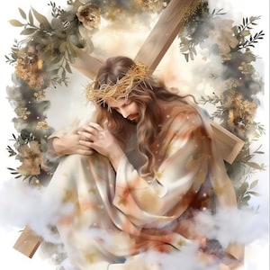 9 Jesus Cristo carregando cruz clipart, clipart de ressurreição, clipart de Páscoa em aquarela, alta qualidade, download digital, artesanato em papel