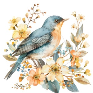 11 vintage vogel in bloemen clipart, aquarel bloemen vogel clipart, afdrukbare hoge kwaliteit JPG's, digitale download, papier ambachtelijke, ongewenste dagboek