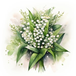 Lot de 12 cliparts bouquet de muguet, ensemble de cliparts bouquet aquarelle, fichiers JPG de haute qualité, téléchargement numérique, créations en papier, journal indésirable